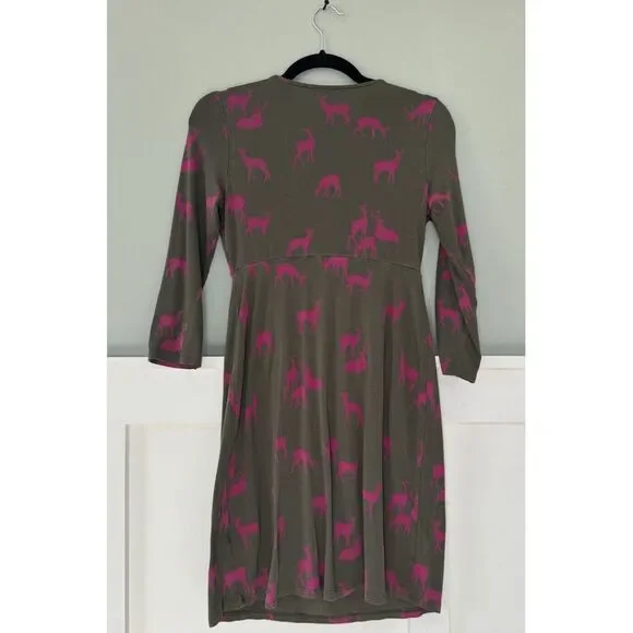 Boden Womens US 4 Oh Deer Jersey Dress Midi Knit Printed Novelty Green Pink - Picture 6 of 7